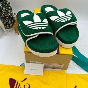 Men’s Gucci X Adidas, slide sandals size 11 made in Italy